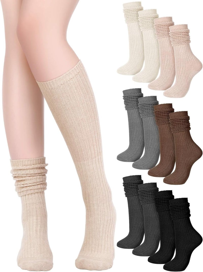 Fourluoo 6 Pack Women Slouch Socks Cotton Knit Scrunch Stacked Knee High Boot Socks for Women - Image 1